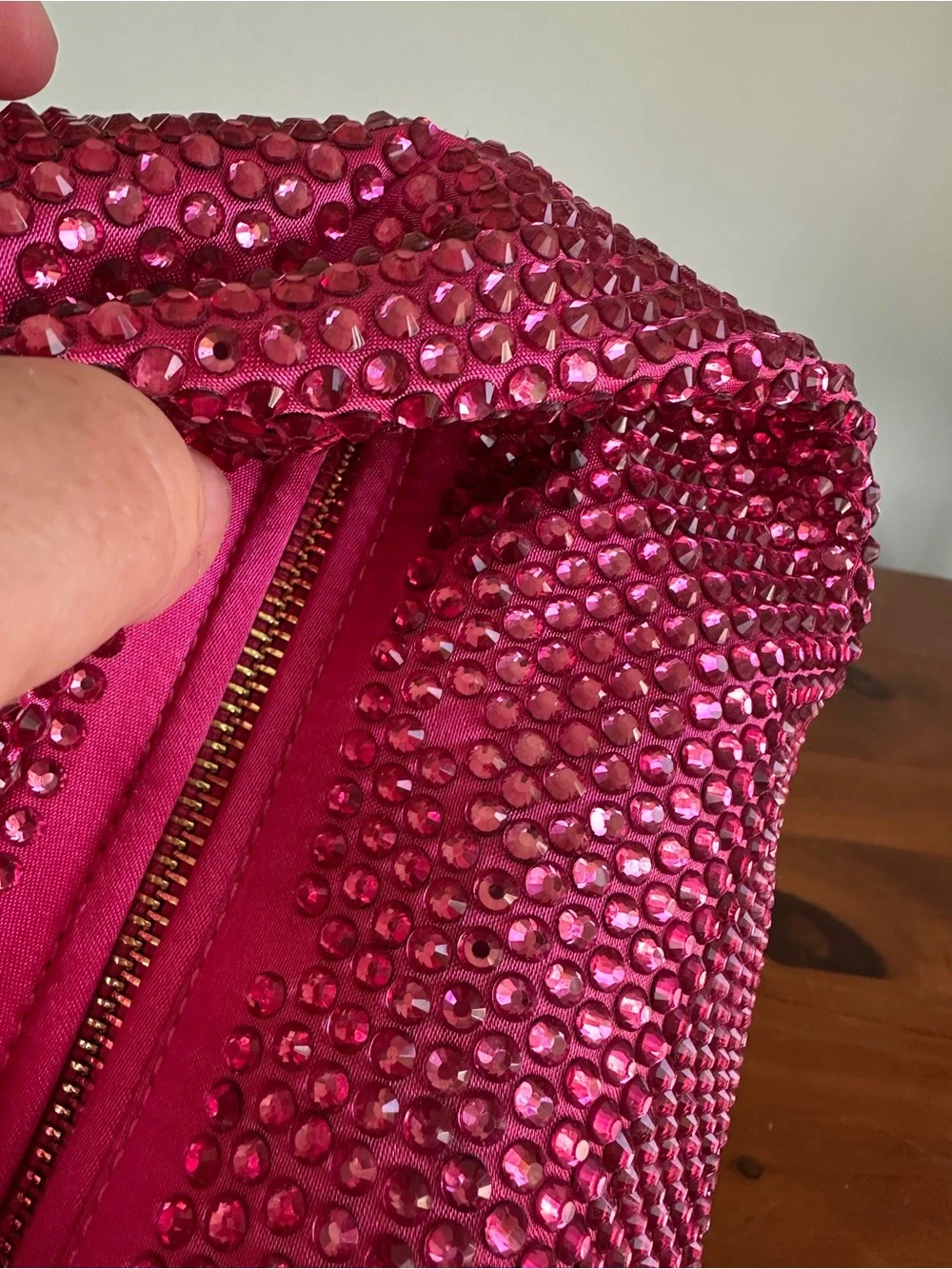 Fuchsia Rhinestone Knotted Top Handle Clutch Bag